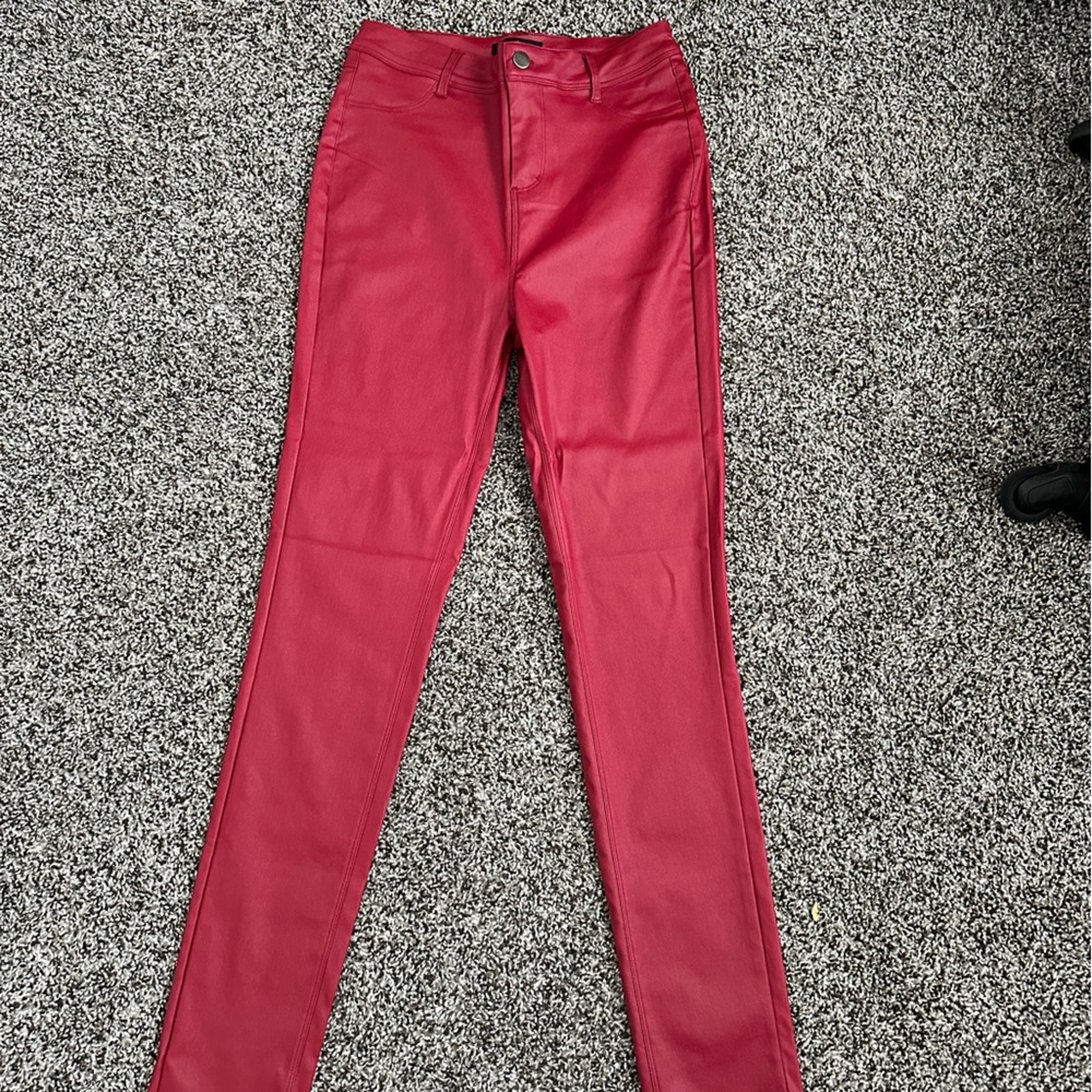 Red Faux Leather High Waisted Skinny jeans Never worn